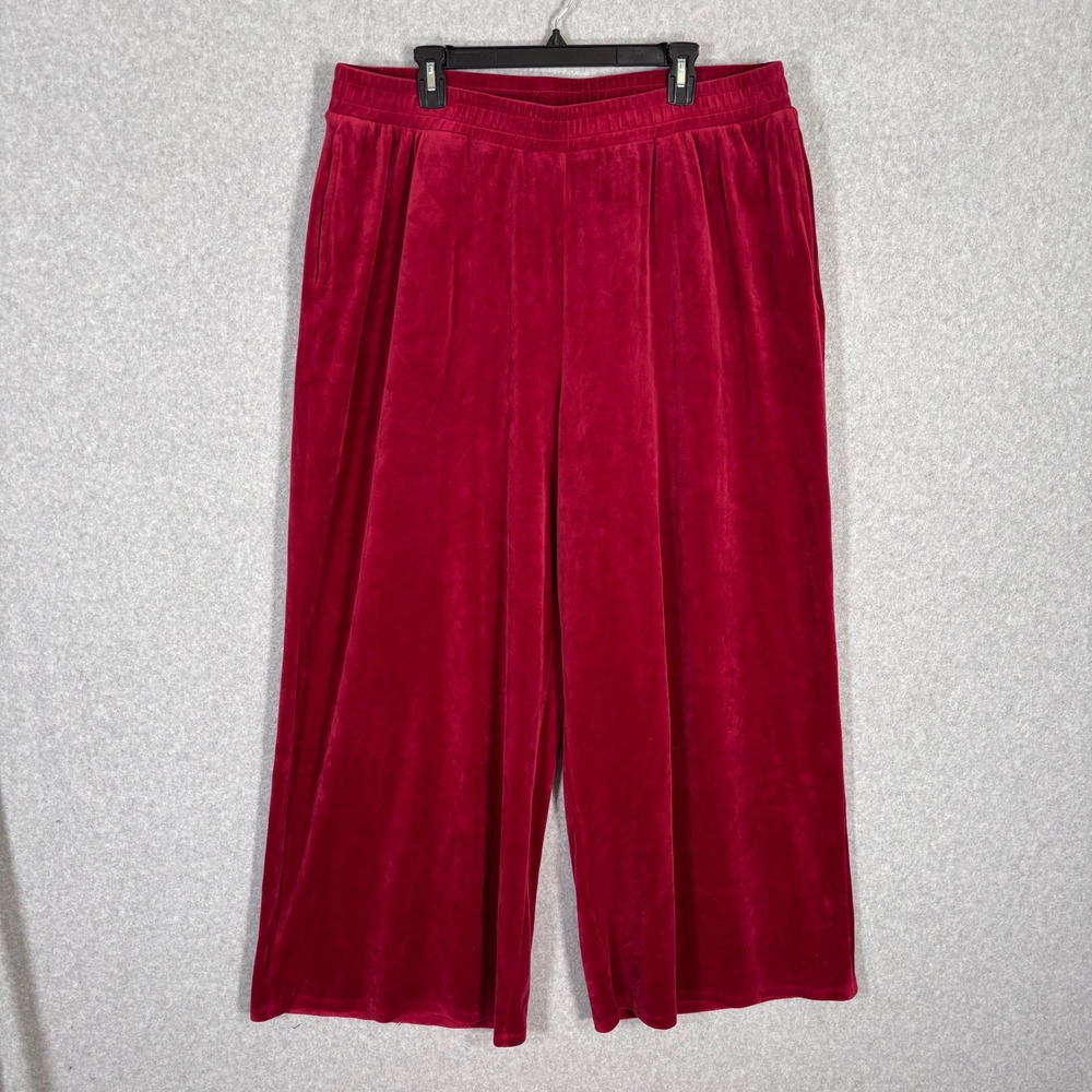 Forever 21 Wide Leg Pleated Velvet‎ Pants 3X Dark Red Velour Y2K Pockets Lounge